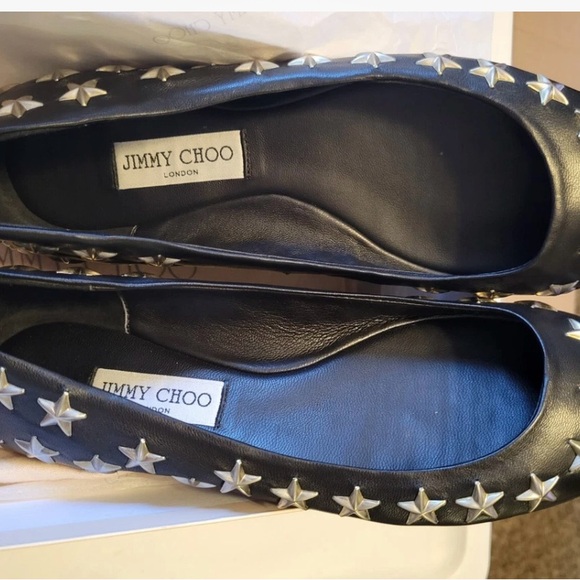 Jimmy Choo Black Star Flats SZ 10 - Picture 5 of 8